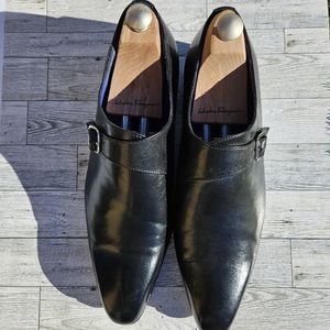 Salvatore Ferragamo Black Single Strap Leather Mens Shoes Size 12 (Shoes ONLY)